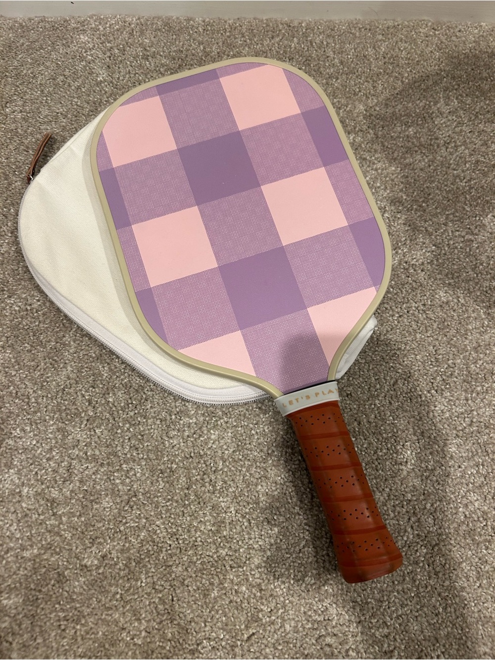 J. Crew Pink and Lavender Plaid Pickleball Paddle